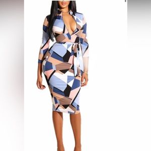 Bodycon Dress Deep MIDI V-Neck Dress with Belt
